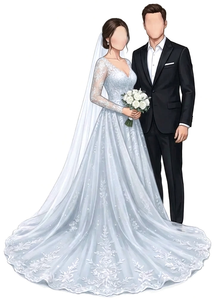 Illustration of the bride and groom